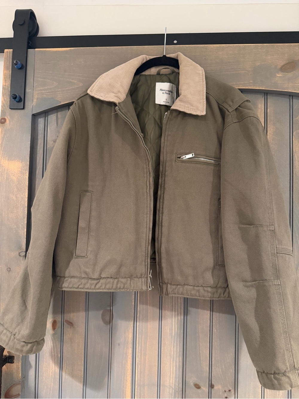 Abercrombie & Fitch Olive Canvas Jacket with Corduroy Collar